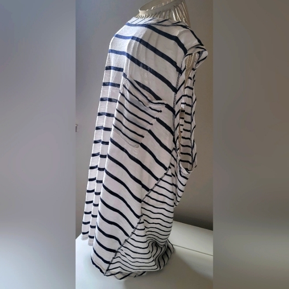 MICHAEL STARS KNIT TANK TOP SIZE MEDIUM OFF-WHITE WITH NAVY BLUE STRIPES - Picture 2 of 9